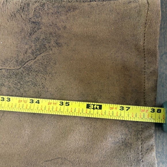CHICOS FAUX SUEDE LEATHER BROWN COWBOY HIGH RISE SLIM LEG BOYFRIEND PANTS SZ 14P - Picture 11 of 13